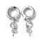 Brass Micro Pave Clear Cubic Zirconia Twister Clasps, Cadmium Free & Nickel Free & Lead Free, for Half Drilled Beads, Jewelry Making Findings, Ring, Platinum, 17.5mm, Clasps: 10x7x2mm, Hole: 4mm, Pin: 0.6mm