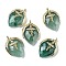 Natural Strawberry Quartz Pendants, with Brass Finding and Cubic Zirconia, Straberry Shape Charms, Wing, Cross, Faceted, 25.5x18x7.5mm, Hole: 1.6mm