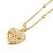 Brass Micro Pave Clear Cubic Zirconia Pendant Necklaces for Women, Real 18K Gold Plated, Heart, 17.48 inch(44.4cm)