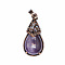 Retro Hollow Natural Amethyst  Pendants, Teardrop Pendants with Red Copper Metal Finding , 31x15mm