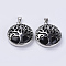 Natural Dyed & Heated Black Agate Pendants, with Platinum Plated Brass Findings, Flat Round with Tree of Life, 31x27x8mm, Hole: 3.5x7mm