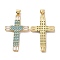 Brass Micro Pave Cubic Zirconia Pendants, Cadmium Free & Lead Free, Religion Cross Charms, Real 18K Gold Plated, 38x22x2.5mm, Hole: 3.5x4mm