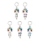 Natural & Synthetic Gemstone Chips Tree of Life with Alloy Wings Pendant Keychain, with Brass Key Rings, 10.9cm