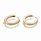 Brass Huggie Hoop Earring Findings, with Micro Pave Cubic Zirconia and Loop, Ring, Clear, Golden, 20x16x2.5mm, Hole: 1.2mm, Pin: 1mm