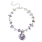 Natural Lepidolite/Purple Mica Stone Heart Charm Bracelet with Chips Beaded Chains, Brass Bracelet, 9 inch(22.8cm)
