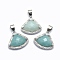 Natural Amazonite Pendants, with Brass Findings, Triangle, Faceted, Platinum, 17.5x19x6.5mm, Hole: 3.5x5mm