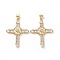 Brass Cubic Zirconia Pendants, Cadmium Free & Lead Free, Religion Cross Charms, Golden, 36x27x3mm, Hole: 3x5mm