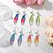 4 Pairs Brass Wing Dangle Earrings, with Acrylic & Resin, Platinum, Mixed Color, 83x16mm