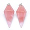 Watermelon Stone Glass Pointed Pendants, with Brass Findings, Bullet, Platinum, 38.5x16x14.5mm, Hole: 5x8mm