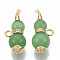 Brass Micro Pave Clear Cubic Zirconia Charms, with Glass, Nickel Free, Gourd, Real 18K Gold Plated, Light Green, 21x9x8mm, Hole: 2mm