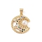 Brass Micro Pave Colorful Cubic Zirconia Pendants, Cadmium Free & Nickel Free & Lead Free, with ABS Plastic Beads, Real 18K Gold Plated, Moon, 21x18x6.5mm, Hole: 4x3.5mm