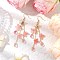 Flower Brass Dangle Earrings, with Glass & Resin & Plastic, Golden, Pink, 77.5mm