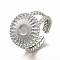 Tarnish Resistant 304 Stainless Steel Sun Open Cuff Ring Settings, with Round Tray, Stainless Steel Color, Inner Diameter: 17.2mm, Tray: 4mm