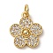 Brass Micro Pave Cubic Zirconia Pendants, Flower, Rack Plating, Long-Lasting Plated, Cadmium Free & Lead Free, with Jump Ring, Real 18K Gold Plated, 15.5x13.5x2.5mm, Hole: 3.5mm