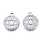 Non-Tarnish 201 Stainless Steel Pendants, Flat Round with Eye, Stainless Steel Color, 19x15x2mm, Hole: 1.8mm