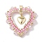 Seed Glass & Alloy Heart Pendant, with 304 Stainless Steel Findings, Heart, Pink, 33x30x2mm, Hole: 5.5x3mm