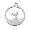 Non-Tarnish 304 Stainless Steel Pendants, Laser Cut, Stainless Steel Color, Flat Round Charm, Fishtail, 24.5x21x1mm, Hole: 2.5mm