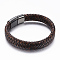 PU Leather Cord Bracelets, with 304 Stainless Steel Magnetic Clasps, Gunmetal, 8-5/8 inch(220mm)x12~14x6~8mm