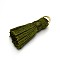 Nylon Tassel Pendant Decorations, with Golden Tone Iron Findings, Dark Olive Green, 27~30x15mm, Jump Ring: 4mm, Hole: 4x2mm, 10pcs/bag