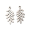 Non-Tarnish 201 Stainless Steel Pendants, Laser Cut, Leafy Branch Charms, Stainless Steel Color, 19.5x9x1mm, Hole: 1.4mm