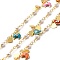 Colorful Enamel Moon with Evil Eye & Brass Heart Charms Chains, with ABS Plastic Imitation Pearl Beaded Chains, Soldered, with Spool, Real 18K Gold Plated, 12x4mm