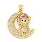 Rack Plating Brass Micro Pave Cubic Zirconia Pendants, Long-Lasting Plated, Lead Free & Cadmium Free, Monn & Bear, Real 18K Gold Plated, 30x23x5mm, Hole: 5x4mm