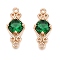 Brass Pave Faceted Glass Connector Charms, Cadmium Free & Nickel Free & Lead Free, Chinese Knot Links, Golden, Green, 15.5x6.5x3.5mm, Hole: 1mm