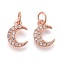 Brass Micro Pave Clear Cubic Zirconia Charms, Long-Lasting Plated, with Jump Rings, Moon, Rose Gold, 10x8x1.6mm, Hole: 3.6mm, jump ring: 5x0.6mm