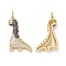 Brass Micro Pave Cubic Zirconia Pendants, Cadmium Free & Lead Free, Dinosaur Charms, Real 18K Gold Plated, Clear, 39x22x5mm, Hole: 3.5x4mm