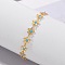Bohemia Style 304 Stainless Steel Link Bracelets for Women, with Enamel Flower Link, with Lobster Claw Clasps and Chain Extender, Real 18K Gold Plated, 6-3/4 inch(17.1cm)