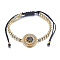 Adjustable Brass Braided Beaded Bracelets, with Nylon Cord and Micro Pave Cubic Zirconia Links, Lead Free & Cadmium Free, Flat Round, Golden, 1-3/4 inch(44mm)