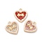 Alloy Rhinestone Pendants, with ABS Plastic Imitation Pearl Bead, Golden Tone Heart with Bowknot Charms, Mixed Color, 17x16x3mm, Hole: 1.8mm