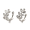 Rack Plating Brass Micro Pave Cubic Zirconia Cuff Earrings, Long-Lasting Plated, Lead Free & Cadmium Free, Leaf, Platinum, 10x6mm