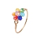 Flower Glass Finger Rings, Copper Wire Wrapped Ring for Women, Colorful, Inner Diameter: 20mm