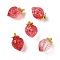 Transparent Glass Pendants, Strawberry, with Golden Alloy Enamel Findings, Two Tone, Cerise, 18x12x10.5mm, Hole: 1.5mm