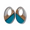 Transparent Resin & Walnut Wood Pendants, Oval Charms, Teal, 35.5x22x3.5mm, Hole: 16X10mm