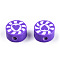 Handmade Polymer Clay Beads, Flat Round with Heart & Sun, Blue Violet, 9~10x5mm, Hole: 1.6mm