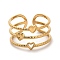 Ion Plating(IP) 304 Stainless Steel Open Cuff Ring for Women, Hollow Heart, Golden, US Size 7 1/2(17.7mm)