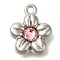 Rack Plating Alloy Pendants, with Rhinestone, Flower, Pink, 15x12.5x4.5mm, Hole: 1.5mm