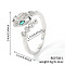 Brass Micro Pave Cubic Zirconia Cuff Rings for Women, Snake, Silver, 24x11mm, Inner Diameter: 17mm