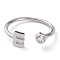 Brass Micro Pave Clear Cubic Zirconia Cuff Rings, Open Rings, Long-Lasting Plated, Platinum, Letter E, US Size 6, Inner Diameter: 17mm