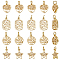 24Pcs 4 Style Rack Plating Brass Charms, with Jump Ring, Lead Free & Cadmium Free, Hollow, Heart/Flat Round/Star/Rectangle with Tree of Life Charm, Real 18K Gold Plated, 12~13x10~10.5x1.5mm, Hole: 3mm, 6pcs/style