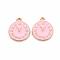 Clock Alloy Enamel Pendants, Pink, 17x14.5x1.5mm, Hole: 1.5mm