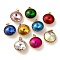 316 Stainless Steel Faceted Glass Pendants, Flat Round, Ion Plating(IP), Real 18K Gold Plated, with Loop, Mixed Color, 15.5x13.5x7mm, Hole: 2.5mm