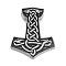 Viking 304 Stainless Steel Pendants, Mjolnir Thor Hammer Charm, Antique Silver, 44.5x36x7.5mm, Hole: 4.5mm