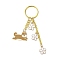 Alloy Enamel Keychain, with Iron Ring, Dog with Flower, Golden, 9.95cm