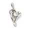 304 Stainless Steel Cubic Zirconia Pendants, Heart Charm, Stainless Steel Color, 27.5x13x5mm, Hole: 4.5x3mm