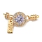 Brass Micro Pave Clear Cubic Zirconia Fold Over Clasps, Nickel Free, Flat Round, Real 18K Gold Plated, Lavender, 35x6.5x5.5mm, Hole: 1.2mm