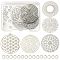 10Pcs 5 Style Brass Filigree Pendants, with 15Pcs Brass Jump Rings, Flat Round with Flower, Platinum, 30~36.5x30~34.5x0.3mm, Hole: 1.2~1.4mm