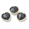 Natural Obsidian Pendants, with Golden Brass Edge, Faceted, Heart, 19x16.5x6~6.5mm, Hole: 1.6mm